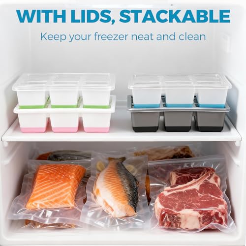Silicone Ice Cube Trays with Lids for Freezer (6 Cube Blue)
