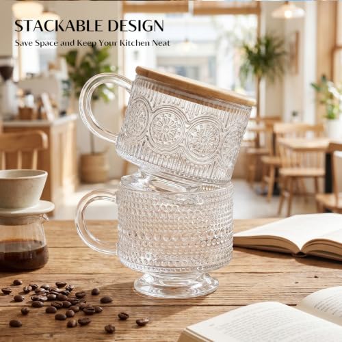 Vintage Glass Coffee Mug 14 oz (Hobnail & Floral)