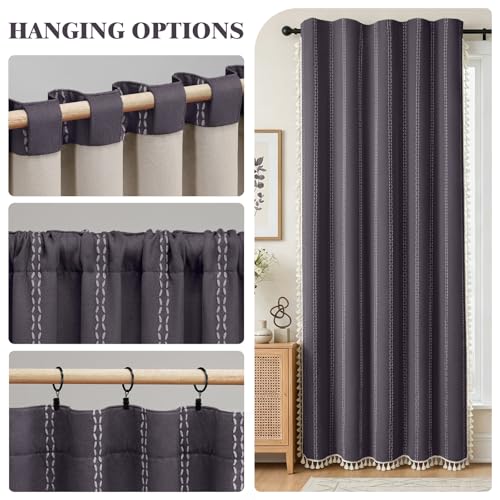 Gray Purple 100% Boho Blackout Curtains 84 Inch 2 Panels (Gray Purple / 52"W x 84"L (Pack of 2))
