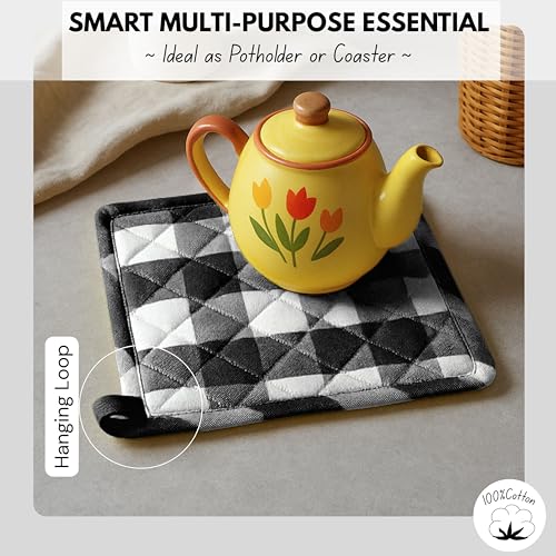 Buffalo Plaid Check Oven Mitts and Pot Holders Set of 4 (Buffalo, Black)