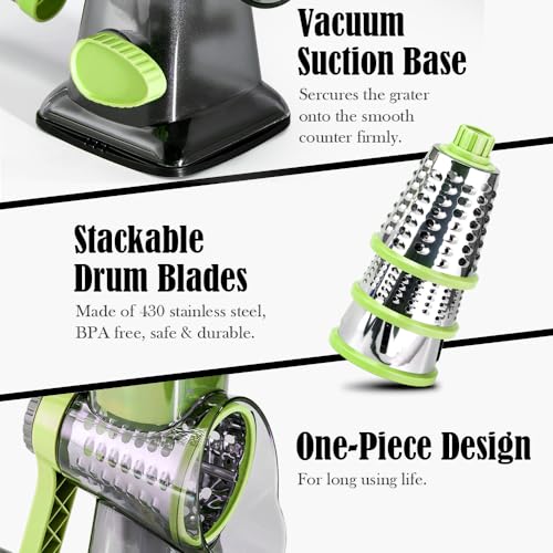 Cheese Grater Hand Crank Rotary Vegetables Shredder with Handle (Green)