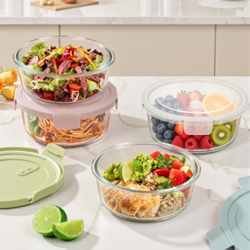 4 Cup 32oz Borosilicate Glass Meal Prep Containers with Vented Lids (Multicolor+Clear / 32oz)