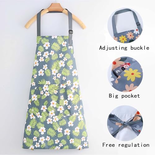 Floral Aprons with Pocket Blooming Floral Womens Waterproof Apron (Green Flowers)