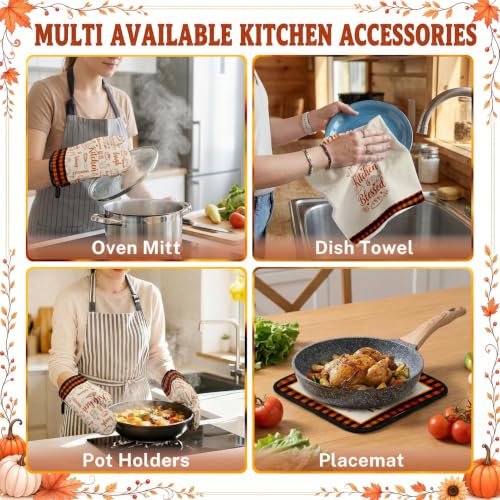 Fall Kitchen Decor Set (Cream Orange Plaid)