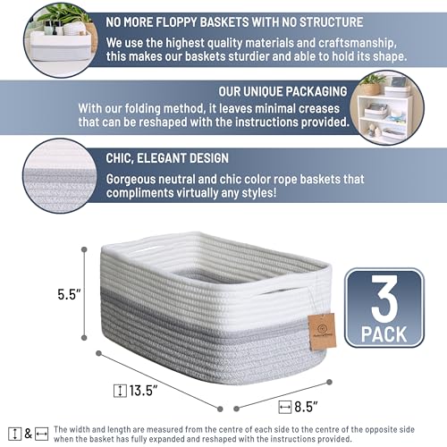 13.5”x8.5”x5.5” Storage Baskets for Shelves 3 Pack (Off White & Gray & Mixed Gray / 13.5" x 8.5" x 5.5")