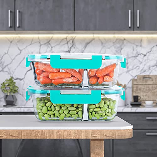 10 Packs 30oz Glass Meal Prep Containers 2 Compartments (Green)