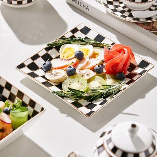 Checker Porcelain Square Dinnerware Set for 4