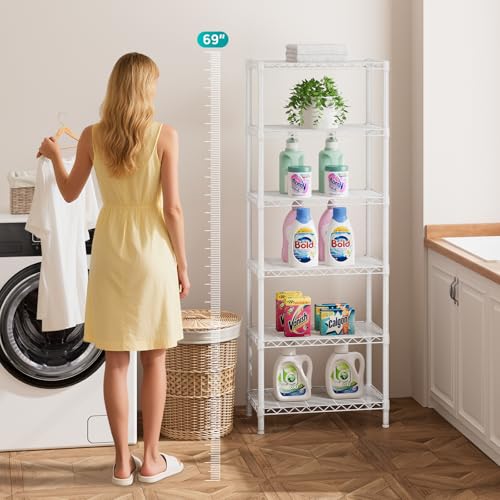 6 Metal Shelves Wire Shelving Storage Shelf Adjustable Unit Pantry (White / 6 Tier 12"Dx22"Wx69.5"H)