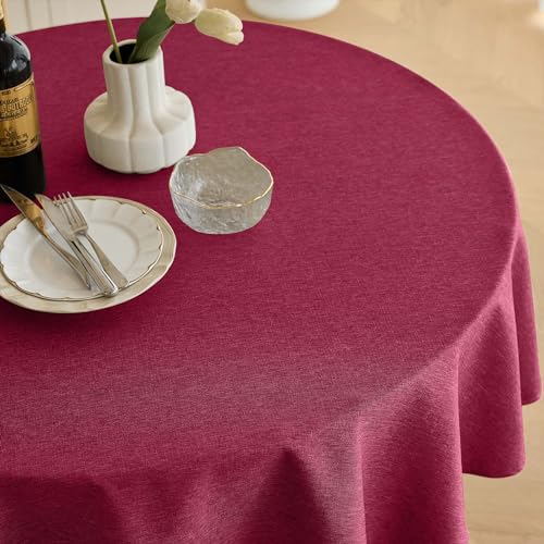 Christmas Red Waterproof Round Table Cloth for Round (Burgundy / 60" (Round))