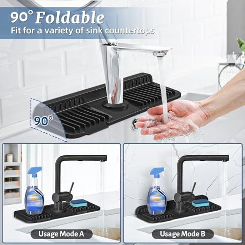 14.6 Inch Faucet Mat for Kitchen Sink Splash Guard (Black / 14.6" x 5.5")