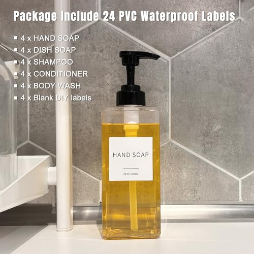 Clear Soap Dispenser with Waterproof Labels (22oz 4pack Clear)
