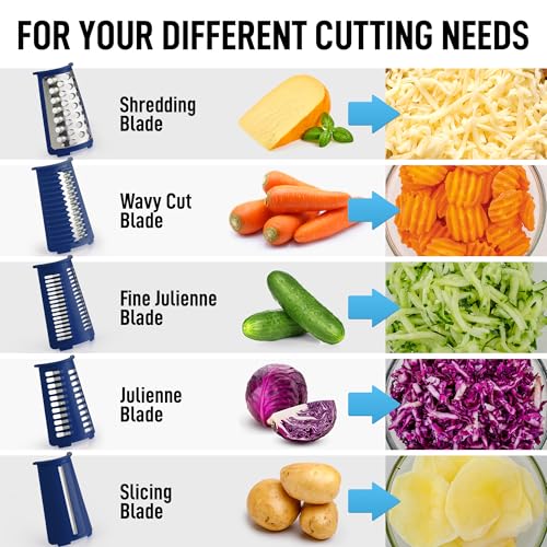 Rotary Cheese Grater Manual Hand Crank 5 Blade Shredder (5 Blades / Sapphire)
