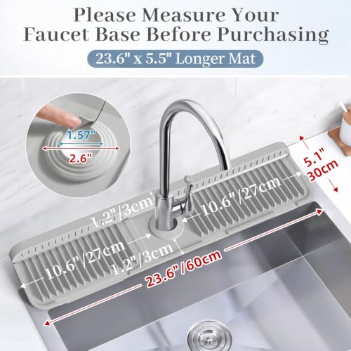 24 Inch Faucet Mat for Kitchen Sink Splash Guard (Light Grey / 23.6" x 5.5")