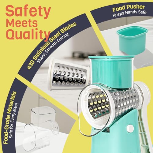 Blue 5‑in‑1 Hand Crank Rotary Cheese Grater for Kitchen (Blue / 5 Blades)