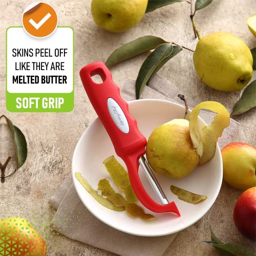 Swivel Vegetable Peeler for Kitchen with Soft Grip Handle (Red)