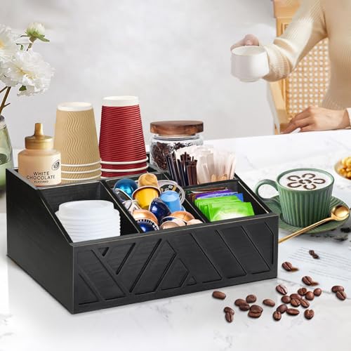Coffee Station Organizer for Counter (Black Carving)