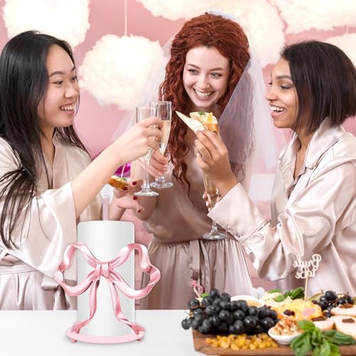 Valentine's Day Trendy Bow Paper Towel Holder Cute Pink Bow Knot Kitchen Decor Accessories Large Metal Towel Holder Stand for Coquette Home Party Bathroom Countertop (Bow)