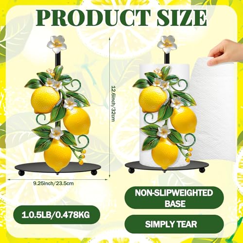 Lemon Paper Towel Holder with Round Base Lemon Bathroom Decor Rustic Housewarming Gifts Dispenser Kitchen Paper Holder Stand for Christmas Yellow Countertop Toilet Home Accessories (Lemon)