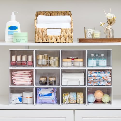 4 Pack Small Stackable Storage Drawers (Small-4pack-White)