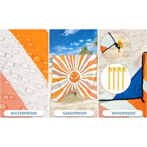 Beach Blanket Mat Waterproof Sandproof for 2 (Sunny Smile / 79" X 83"（1-4person）)
