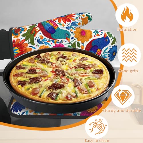 Colorful Bird Oven Mitts and Pot Holders (Colorful Bird Flowers Mexican Style)