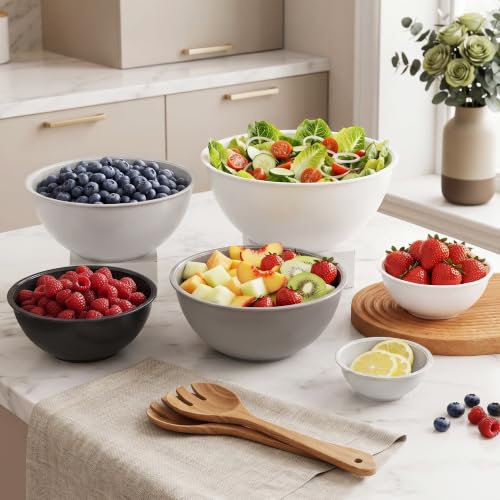 BPA Free Plastic Round Mixing Bowl with Lids (White)