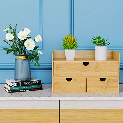 Bamboo Desk Organizer with Drawers (1 with shelf-3 Drawers)