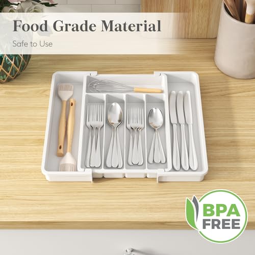Expandable Silverware Drawer Organizer (White / Medium Wide(8.5-14''W x 12''D))