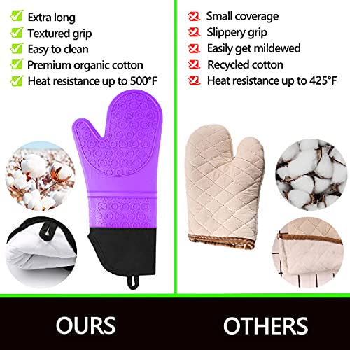 6pcs Silicone Oven Mitts and Pot Holders Sets for Kitchen (Purple)
