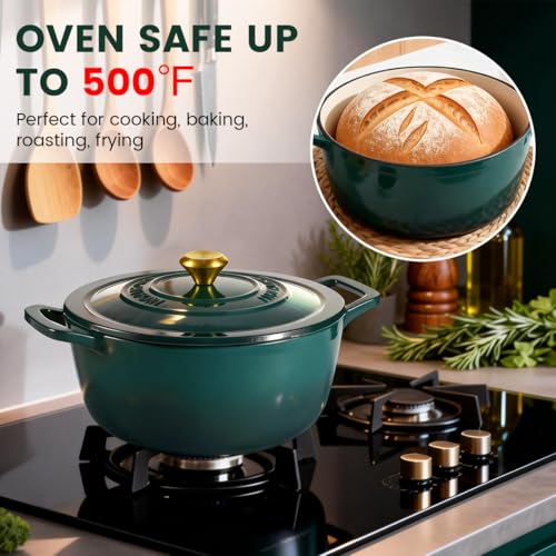 Enameled Cast Iron Dutch Oven 5 Qt with Lid (Green)