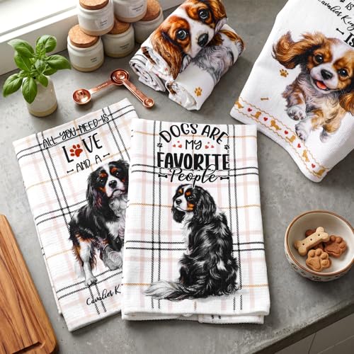 6 Pcs Cavalier King Charles Kitchen Towels Funny Dog Dishcloth (Cavalier King Charles)