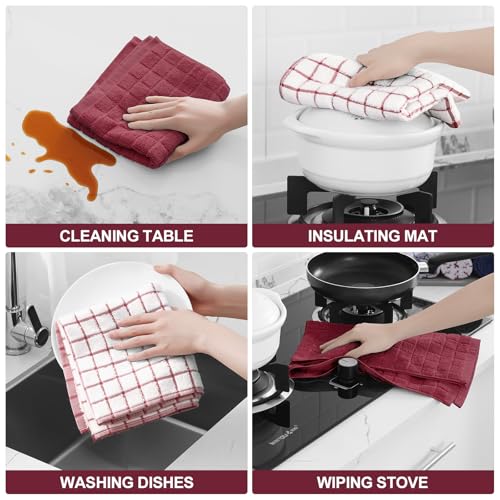 Large Premium Cotton Kitchen Towels 16"x 28" (Red / 16" X 28" - 4 Pack)