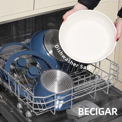 23pcs Ceramic Pots and Pans Set (Blue 23 Pcs)