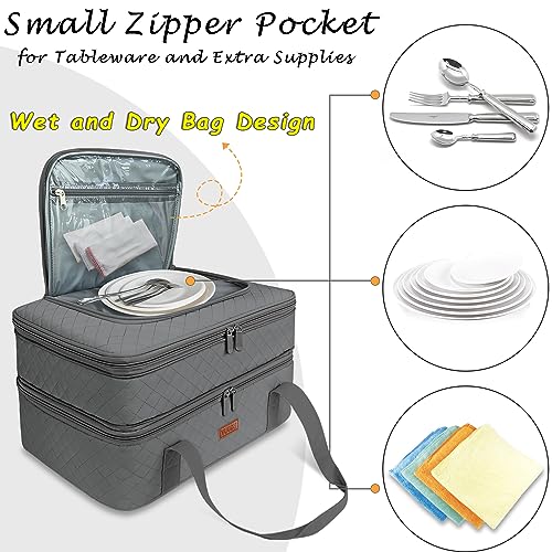Quilted Double Decker Casserole Carrier (Gray / 15.7 x 11.8x 8.7inch)