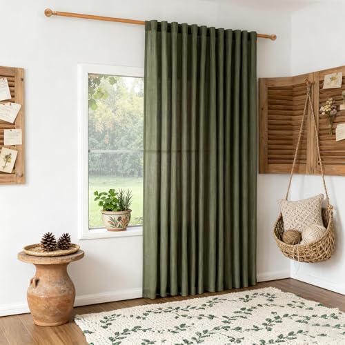 Living Room Curtains 90 Inches Long Farmhouse Light Filtering Privacy Curtain Drapes for Patio (100"W x 90"L (Pack of 1) / Olive Green-new)