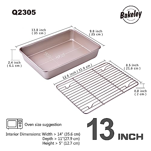 13 Inch Baking Pan With Rack Carbon Steel Nonstick Tray for Oven Roasting (Champagne Gold / 13 Inch Deep)