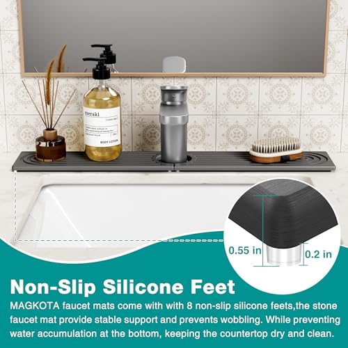Stone Faucet Mat for Kitchen Sink (Dark Gray / 20" x 4")