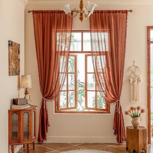 Bohemian Macrame Curtains 84 Inches Long for Living Room (Z-terracotta / 50"W x 84"L (Pack of 2))