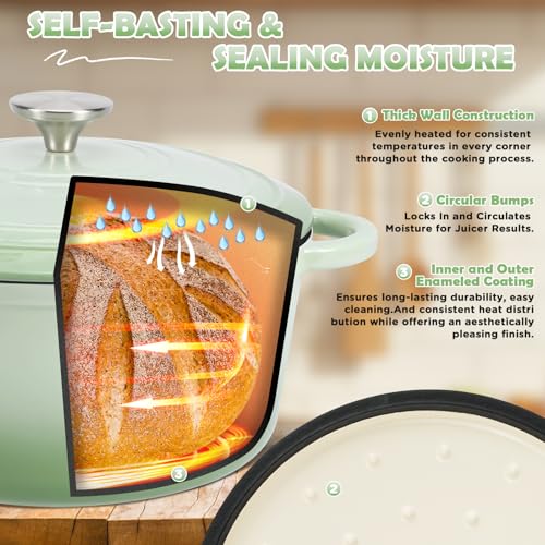Enameled Cast Iron Dutch Oven Pot with Lid (Light Green)