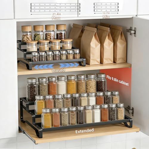Expandable Spice Rack Organizer for Cabinet 3 Tier Spicy Shelf Black 1Pack (Black / 1 Pack-3 Tier)