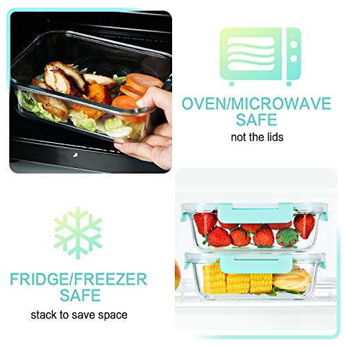 10 Pack 22 oz Glass Food Storage Containers with lids (green)