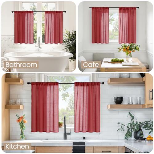 Burgundy Linen Kitchen Curtains for Window Over Sink (Burgundy / 30"W x 36"L (Pack of 2))