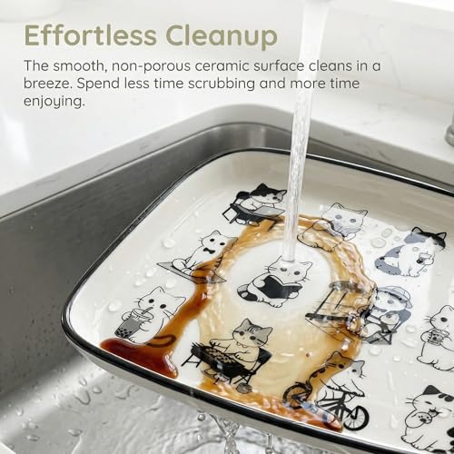 Ceramic Spoon Rest with Black White Cartoon Cat Print (Outdoor cats)
