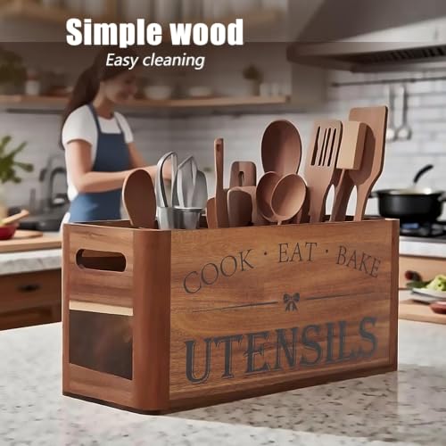 Utensil Holder for Kitchen Countertop (brown / 4 compartments)