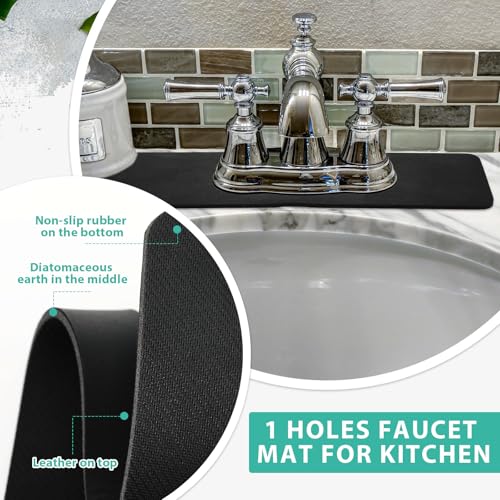 2 Pcs Faucet Mat Bathroom Sink Splash Guard (Black)