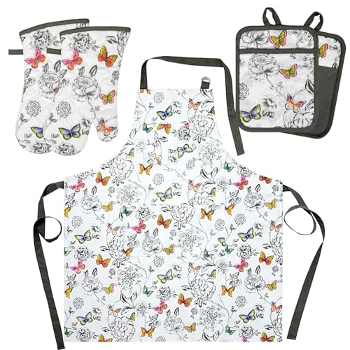 Oven Mitts and Pot Holders with Chef Apron (Butterfly)