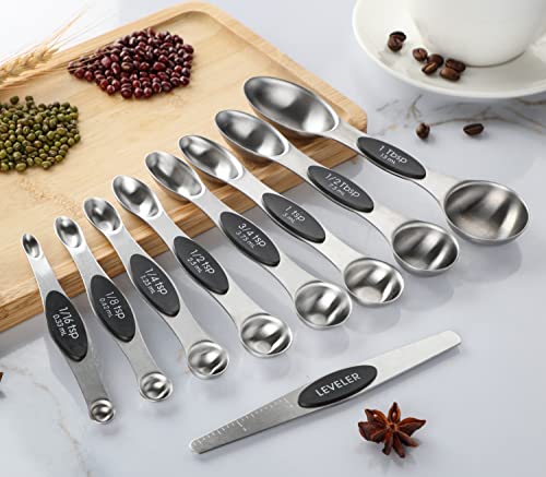 Magnetic Measuring Spoon Set 9 Dual Sided Stainless Steel Measuring Spoons (Black)