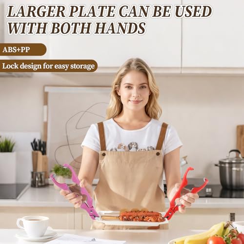 3-in-1 Hot Plate Gripper, Hot plate gripper,Non-Slip Anti-Scald Ironing Dish Clamp,for Hot Bowl Cozy Holder, Hot Plate Gripper Tongs (Red + Red) (Red + Red)