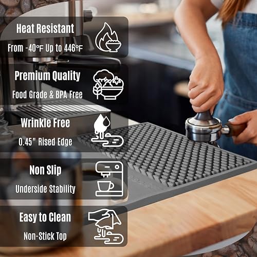 Coffee & Bar Mat For Countertop With "Edge Protection" (Gray / 24" x 12")