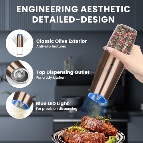 Rechargeable Electric Salt And Pepper Grinder Set (Copper-Set)